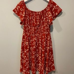 Red floral above the knee dress
